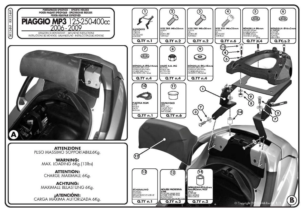 Givi SR134M Specific Rack For For Piaggio MP3 250 & 400 4 Givi SR134M Specific Rack For For Piaggio MP3 250 & 400 - Image 2