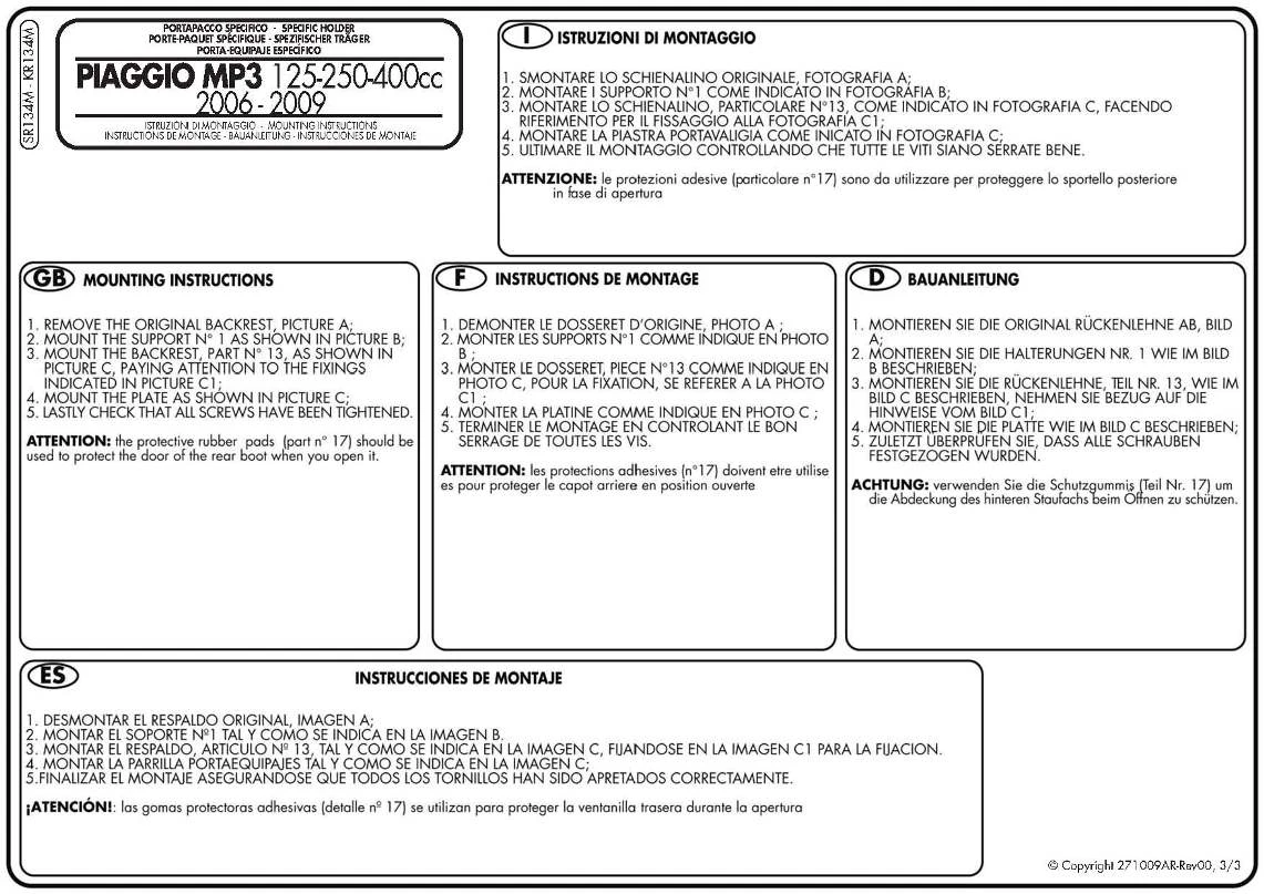 Givi SR134M Specific Rack For For Piaggio MP3 250 & 400 6 Givi SR134M Specific Rack For For Piaggio MP3 250 & 400 - Image 4