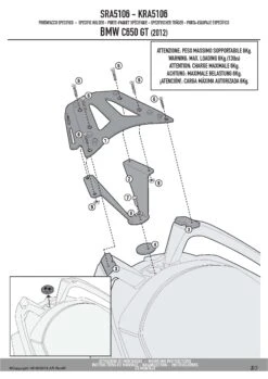 Givi SRA5106 Topcase Mounting Hardware For BMW C650GT (2012-current) 9 Givi SRA5106 Topcase Mounting Hardware For BMW C650GT (2012-current) -Scootik Bike Shop SRA5106 fi 2