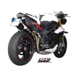 SC-Project T05-25C Dual High Mount Oval Exhaust For Triumph Speed Triple / R (2011-2015) -Scootik Bike Shop sc project t05 25cal high mount oval exhaust image3