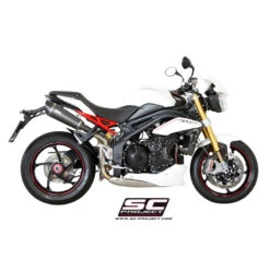 SC-Project T05-34C Dual Carbon Conic High Mount Exhaust Triumph Speed Triple / R (2011-2015) -Scootik Bike Shop sc project t05 34cal carbon conic high exhaust image3