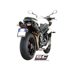 SC-Project T05-34C Dual Carbon Conic High Mount Exhaust Triumph Speed Triple / R (2011-2015) -Scootik Bike Shop sc project t05 34cal carbon conic high exhaust image4