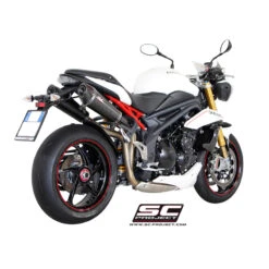 SC-Project T05-34C Dual Carbon Conic High Mount Exhaust Triumph Speed Triple / R (2011-2015) -Scootik Bike Shop sc project t05 34cal carbon conic high exhaust image5