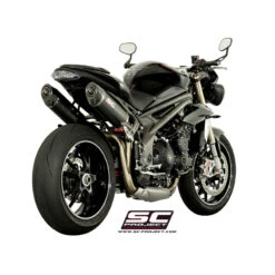 SC-Project T16-12C Dual High Mount Oval Exhaust For Triumph Speed Triple R / S (2016-) -Scootik Bike Shop sc project t16 12cal high mount oval exhaust image3